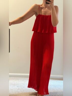 Formal Red Pleated Wide-Leg Jumpsuit - Zara